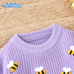 Maglione Pullover Chunky per Neonati Mimixiong, Lavorazione a Maglia con Ricamo di Api, Maniche Lunghe e Collo Tondo - Product Image 3