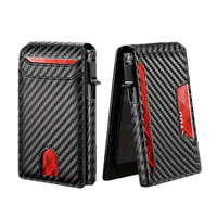 Portefeuille homme en fibre de carbone avec pince à billets, étui à cartes à double pliage, blocage RFID, portefeuille transfrontalier, porte-cartes magnétique coulissant