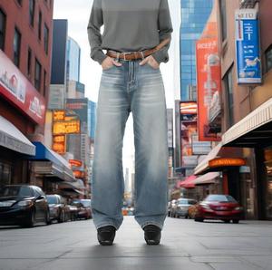 กางเกงยีนส์ผู้ชายทรงแบ็กกี้ขาตรงขาตรงผ้าฝ้ายสีฟ้าเข้มกางเกงยีนส์แฟชั่นแบบลำลอง - Product Image 1