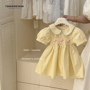 Tongxingyuan Girls Yellow Dress Short Sleeve Embroidered Duck Pattern Summer Breathable Children Clothing - Product Image 2