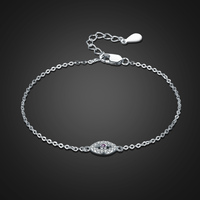 BAGREER SCB003 Bijoux CZ en Argent Sterling 925, Bracelets Classiques pour Femmes avec Œil Bleu, Zircon, 2 Pièces, Cadeau
