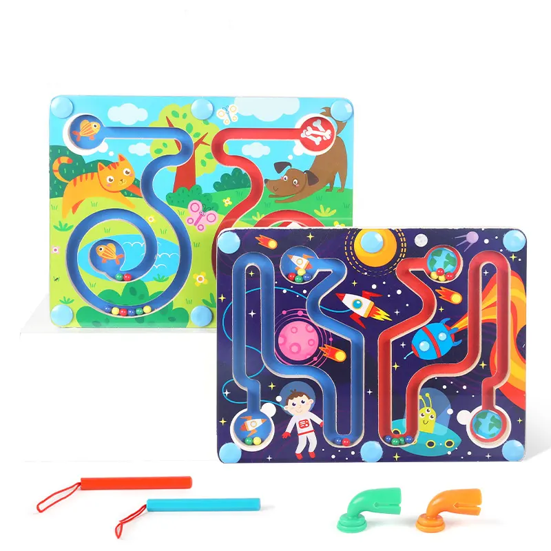 Children's Wooden Puzzle Early Education Toys, Wooden Training Tracks, Magnetic Pens, Beads, Maze Puzzle Toys