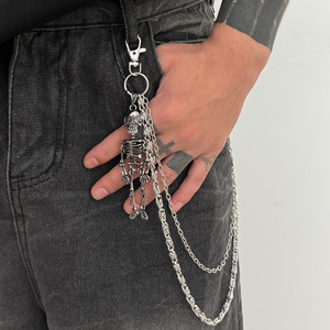 Punk <span class=keywords><strong>squelette</strong></span> <span class=keywords><strong>humain</strong></span> pendentif pantalon chaîne pour hommes femmes HipHop jean pantalon taille chaîne portefeuille métal porte-clés rue bijoux - Product Image 1