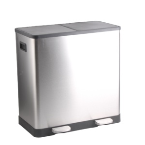 16 Gallon (60L) Stainless Steel Dual Step Trash Can Recycling <strong>Bin</strong> <strong>with</strong> <strong>Two</strong> <strong>Compartments</strong> 2x30L Inner Buckets and Soft Closed Lid - Product Image 1