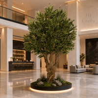 Grand Olivier Artificiel Méditerranéen sur Mesure avec Tronc Vieilli et Socle Métallique pour Décoration de Centres Commerciaux et de Complexes Hôteliers