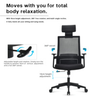 Chaise de bureau ergonomique moderne haut de gamme avec support lombaire, dossier haut en maille, pivotante, base 5 étoiles robuste, pour usage hôtelier