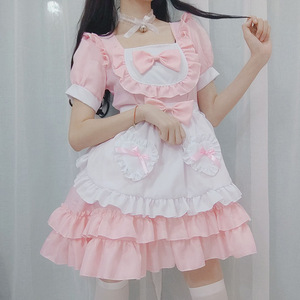 สไตล์ญี่ปุ่น ซอฟท์เกิร์ล ชุดแม่บ้าน สีชมพู คอสเพลย์ เครื่องแต่งกาย ชุดยูนิฟอร์มผ้าฝ้าย ชุดเล่นบทบาทสมมติ 14 ปีขึ้นไป - Product Image 1