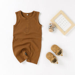 Baju memanjat bayi romper tanpa lengan bayi musim panas katun organik memanjat bayi onesie Rib kain romper merajut jumpsuit - Product Image 4