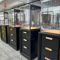 Vitrine de présentation de bijoux de luxe noir mat avec éclairage LED, comptoir de vente au détail pour boutique, tiroirs de rangement