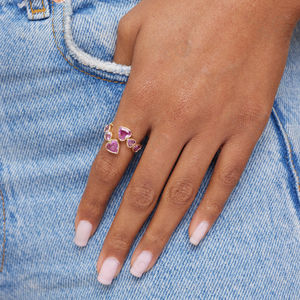 Bague de fiançailles en argent sterling 925 Gemnel, personnalisée pour mariage, coupe cœur, moissanite, bande d'éternité, ouverte, réglable - Product Image 4