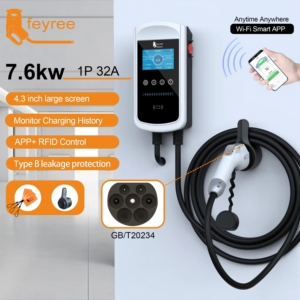 Estación de Carga para Vehículos Eléctricos Feyree de 7 kW GBT, Cargador de CA Monofásico de Pared con Tarjeta RFID, Cargador EVSE Wallbox - Product Image 1