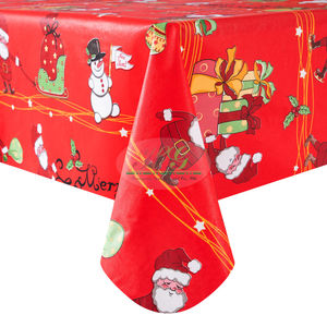 Nappe de table en vinyle PEVA polyester imprimé Père Noël, imperméable, pour les fêtes de Noël, 52'*70', pour un usage domestique - Product Image 4