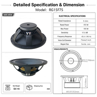 Haut-parleur professionnel de 15 pouces pour médiums et basses, 450W 8ohm AES, woofer métallique haute sensibilité avec bobine vocale en cuivre pour système large bande
