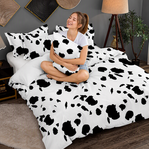 Juego de Ropa de Cama con Estampado de Vacas Blancas y Negras, Envío Directo desde la UE, 3 Piezas, Funda de Edredón de Poliéster, Stock Local en Polonia, 160x200 180x200 - Product Image 3