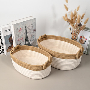 Foldable Cotton Storage <b>Basket</b> 2 Piece Set Rectangle Shape For Cosmetics Snacks Laundry Clothing Organizer - Product Image 4