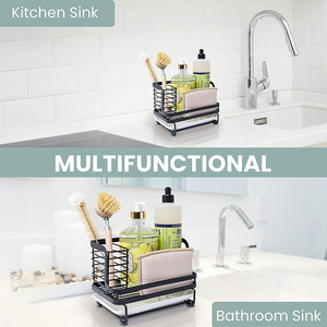 Organizzatore da <span class=keywords><strong>Cucina</strong></span> e Bagno in Metallo, Cestello per Rubinetto, Portaspugna con Pompa per Sapone e Vassoio di Drenaggio - Product Image 4