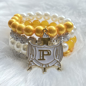 Fancy Golden And White Tone Philo Inspirado Perla y diamantes de imitación Declaración SGRho Sigma Gamma Rho Pulsera apilable - Product Image 2