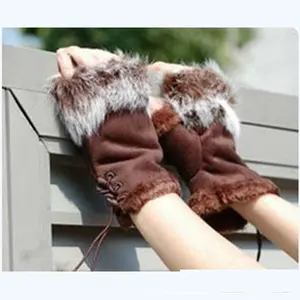 Selling Womens Real Rabbit Fur Hand Pols Warmer Vingerloze Handschoenen Winter Handschoenen Mode Half Vinger Handschoenen