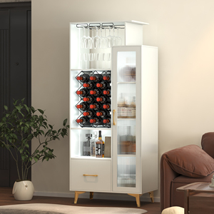 Muebles para el hogar, gabinete de vino de granja con almacenamiento y luces LED, estante de vino de madera moderno - Product Image 5
