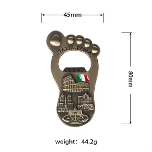 Italia Roma carino forma di piede in metallo in lega di zinco frigo magnete apribottiglie per birra souvenir