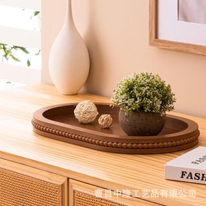 Bandeja ovalada de madera con cuentas estilo rústico francés, bandejas decorativas para organización del baño, color marrón - Product Image 1