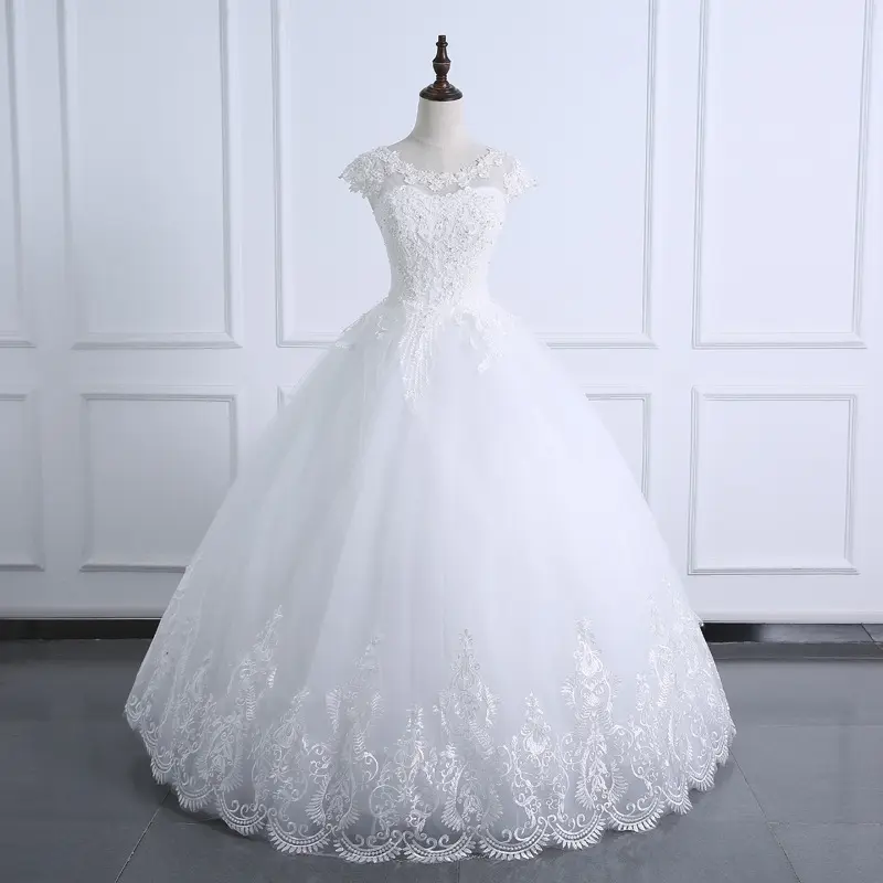 Favorable Short Sleeve Wedding Gown Modest Floor Length Lace Wedding Dresses