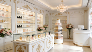 Vitrine murale de luxe en verre trempé et métal avec éclairage LED <span class=keywords><strong>pour</strong></span> présentation de parfums en magasin et en musée - Product Image 4