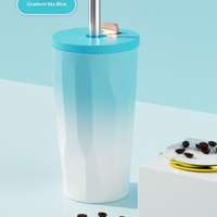 Nouvelle tasse isotherme en acier inoxydable 304 à double paroi, avec paille escamotable automatique, couvercle dégradé, personnalisable, vente en gros