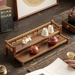 Tea table, tea cup holder, solid wood <b>teapot</b> holder, tea <b>set</b> storage rack, tea table display shelf, small shelf, storage rack - Product Image 4