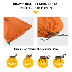 Sac <span class=keywords><strong>de</strong></span> <span class=keywords><strong>chasse</strong></span> GAF Taslon en nylon léger et réutilisable avec cordon <span class=keywords><strong>de</strong></span> serrage pour quartiers <span class=keywords><strong>de</strong></span> viande <span class=keywords><strong>de</strong></span> cerf, orange, ensemble 34L et 70L avec logo personnalisé pour les chasseurs - Product Image 3