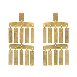 Trendy Design Gold plated brass long chandelier <b>earrings</b> with shiny brushed texture , Party wear <b>earrings</b> - Product Image 1