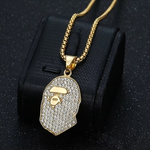 Модный кулон Hip Hop Ape Iced <span class=keywords><strong>Monkey</strong></span> Head Out с цирконами CZ, из нержавеющей стали 316, для мужчин и женщин, оптом - Product Image 3