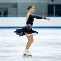 Robe de patinage et de danse bleu marine pour enfants et adultes, col montant, manches longues, strass, sequins, dos ouvert, pour compétition et spectacle de patinage sur glace