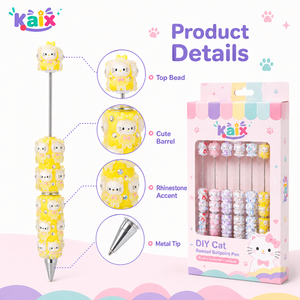Penne Gel KAIX Premium 0.5mm con Perline, Penne a Sfera Estetiche con Gatto Cartoon per Ragazze, Regali Scolastici Fai-da-Te - Product Image 4