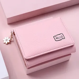 Carteira feminina estampada, carteira de mão curta para mulheres, com fecho, rosa, com duas dobras