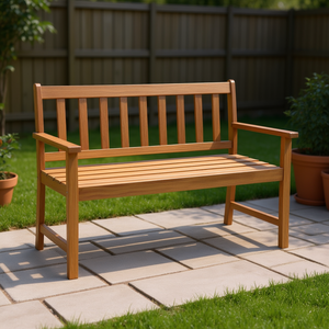 Banco de patio moderno de madera de acacia con respaldo y reposabrazos para uso en exteriores, 2 plazas, acabado natural - Product Image 2