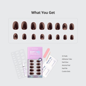BTArtbox Faux Ongles Marron Effet Œil de Chat avec Colle, Vente en Gros, Extra Courts, Ovale, Gel Souple, Pailletés, Luxe - Product Image 5
