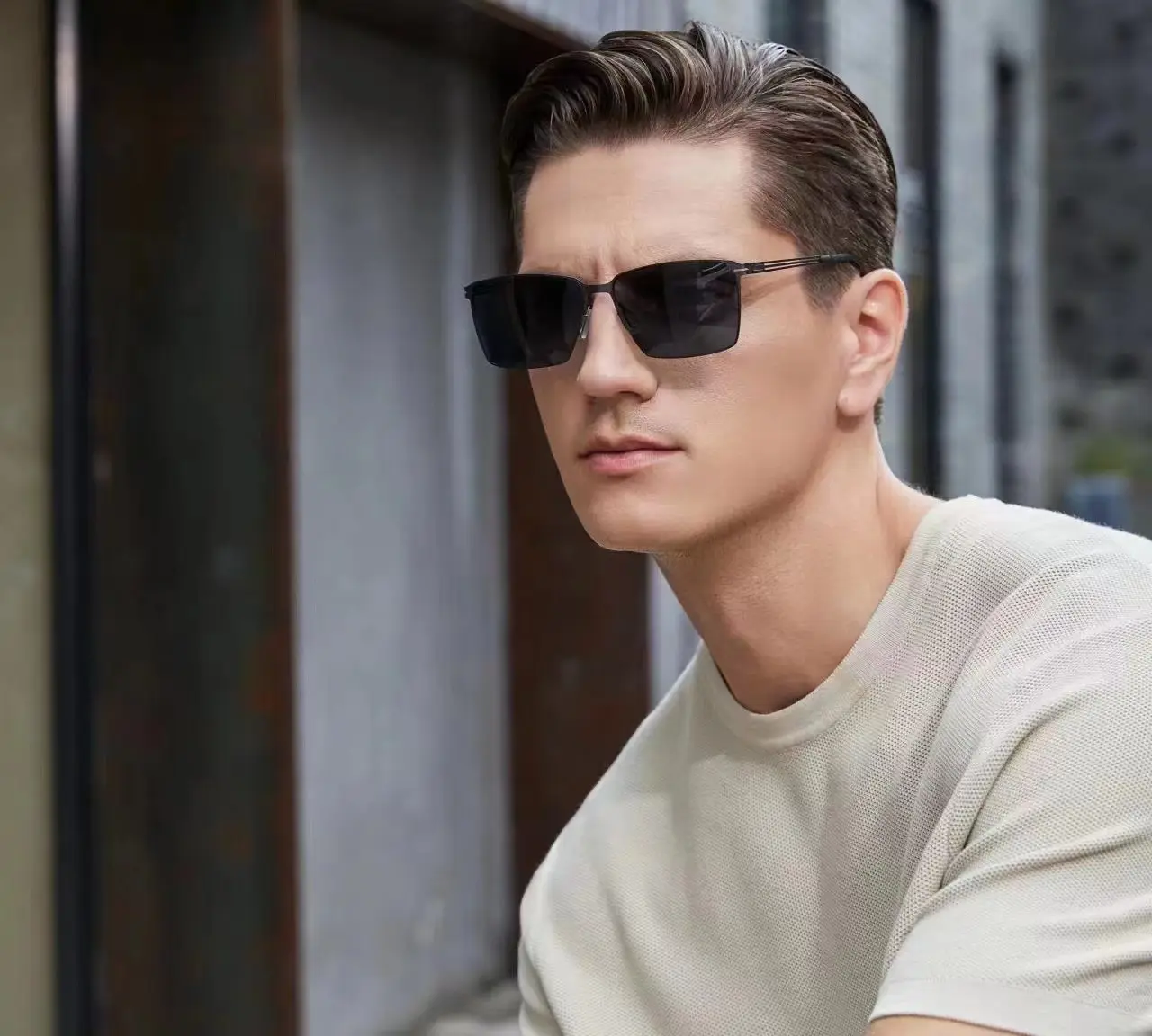FANXUN 7065 Men's Fashion Nylon Polarized Sunglasses with UV Protection Screw Free Stainless Steel Frame Sunglasses