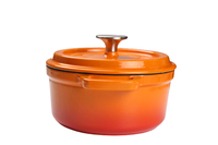 Set Perlengkapan Masak Panci Besi Cor Enamel Mini Mewah Bright Houseware Oranye 18cm, Panci Casserole, Tutup Besi Cor, Cocok untuk Kompor Gas