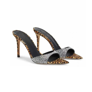 Wholesale Light Weight Outdoor Pointed Toe Leopard Print Stiletto High Heels Mule Lady Sexy Slip-On Closure Breathable Summer - Product Image 1