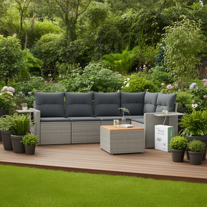 Ensemble de canapés de patio en polyrotin gris avec coussins, 6 places, mobilier de jardin extérieur, design contemporain - Product Image 2