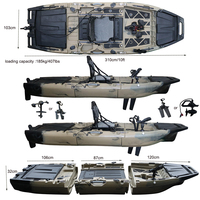 Kayak modulaire 2026 à pédales, 10 pieds, 3 pièces, 1 personne, écologique, pour la pêche, avec système de propulsion par pagaie, en plastique HDPE, bateau pour pêcheurs