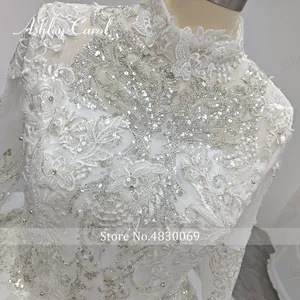 Ashley Carol 100% fotos reales vestidos de novia para mujer Chic alto lentejuelas semitransparente vestido real Vestidos De Novia - Product Image 6