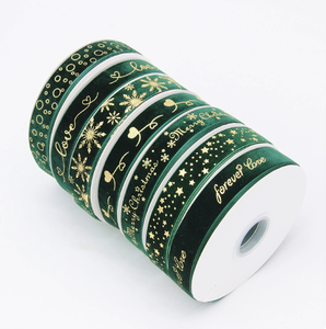 2.5cm velvet ribbon with gold foil decoration for Christmas gift <b>box</b> Red Green ribbon for Christmas gift wrapping - Product Image 2