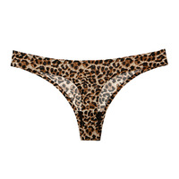 Ropa Interior Femenina de Seda sin Costuras de una Sola Pieza, Leggings Deportivos de Cintura Baja con Estampado de Leopardo Sexy y Juguetón