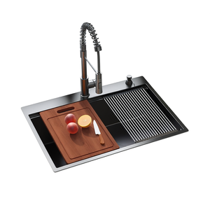 Évier de cuisine encastré 30 pouces, cuve simple, en acier inoxydable 18 gauge, noir canon de fusil, avec robinet - Product Image 1