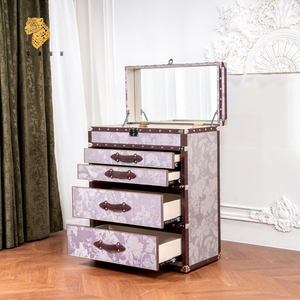 <span class=keywords><strong>Commode</strong></span> vintage <span class=keywords><strong>style</strong></span> coffre avec miroir, 4 tiroirs, en cuir microfibre et <span class=keywords><strong>bois</strong></span>, pour chambre à coucher et rangement de maquillage - Product Image 1