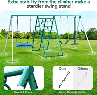 Ensemble de balançoire de jardin pour enfants IUNNDS, support de balançoire extérieur en métal robuste en forme de A, siège de balançoire en forme de soucoupe, cadre d'escalade, glissière