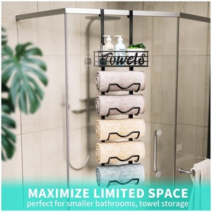 Toallero de pared de 6 niveles, organizador negro con estantería superior para almacenamiento de toallas de baño. - Product Image 2