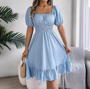 <span class=keywords><strong>Abito</strong></span> da donna in raso a trapezio a mezza lunghezza stile pastorale con scollo quadrato e maniche corte, con volant, taglia XL, per l'estate - Product Image 1